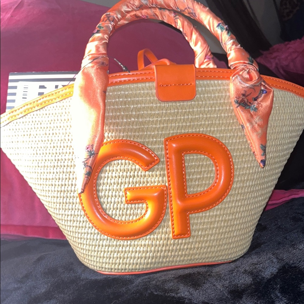 Orange and Tan Woven Tote Bag